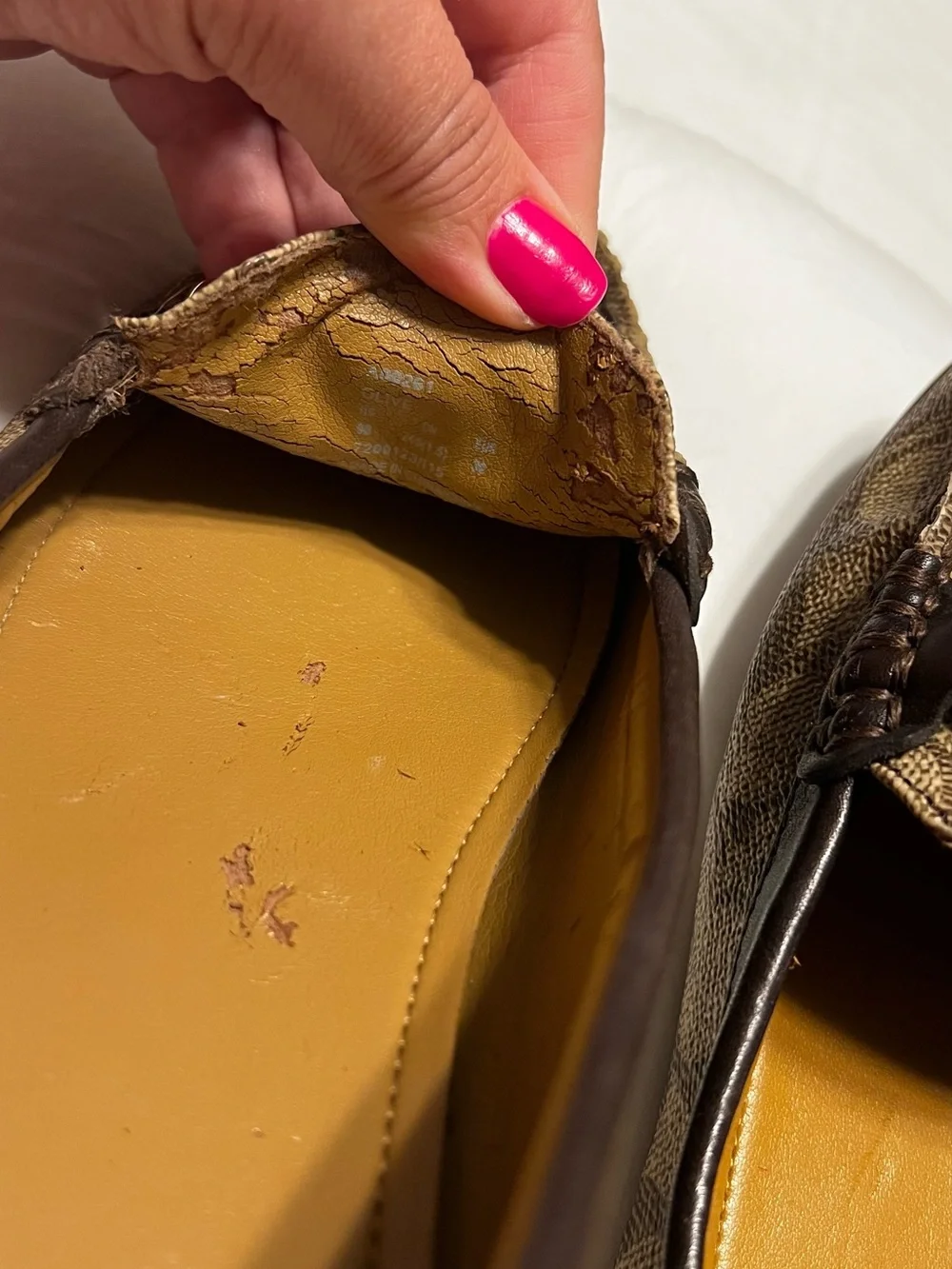 Coach Olive Tan Brown Loafers with Signature Monogram & Gold Chain | Women’s 9